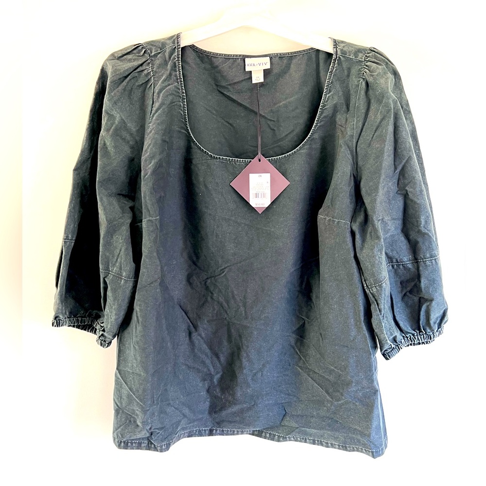 Ava&Viv Washed Out Black, Plus Size Womans Blouse Top NWT